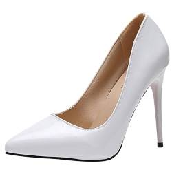 TYTUOO Damen High Heels Pumps Polieren Leather Spitze Zehen Stiletto Heeled Kleid Schuhe für Hochzeit Party Arbeit Geschäft (White, 37) von TYTUOO