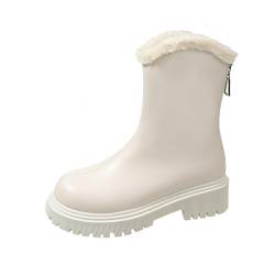 TYTUOO Damen Winter Schneestiefel: Warme flauschig gefütterte Stiefeletten Outdoor Walking Ski Kurze Stiefeletten mit Reißverschluss (White, 42) von TYTUOO