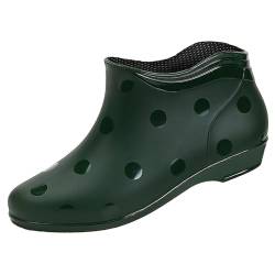 TYTUOO Frauen Gummi Regenstiefel Polka Dot Weithals Anti-Rutsch Stiefeletten Slip On Regenschuhe für Gartenarbeit Arbeit Gehen (Green, 38) von TYTUOO