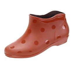 TYTUOO Frauen Gummi Regenstiefel Polka Dot Weithals Anti-Rutsch Stiefeletten Slip On Regenschuhe für Gartenarbeit Arbeit Gehen (Red, 40) von TYTUOO