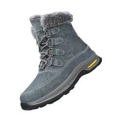 TYTUOO Herren Cowboy Motorrad Reitstiefel Tie Up High Top Stiefeletten Flauschige Warme Winter Wandern Biker Schneestiefel (Grey, 44) von TYTUOO