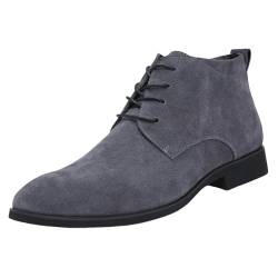 TYTUOO Herren Stiefeletten Schnürung Spitze Zehenpartie Niedriger Absatz Casual Walking Kurze Stiefeletten Winter Kleid Schuhe (Dark Gray, 39) von TYTUOO