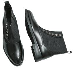 TYTUOO Herren Stiefeletten Schnürung Spitze Zehenpartie Niedriger Absatz Spleißen Casual Walking Kurze Stiefeletten Kleid Schuhe mit seitlichem Reißverschluss (Black, 39) von TYTUOO