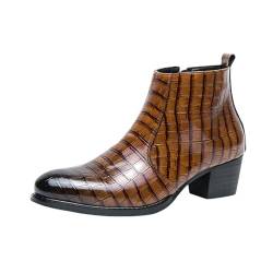 TYTUOO Herren Stiefeletten Spitze Zehe Chunky Block Heel Western Stiefeletten Party Business Arbeit Kleid Schuhe mit Reißverschluss (Brown, 45) von TYTUOO