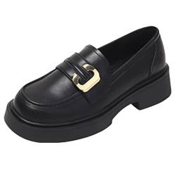 TYTUOO Loafer für Frauen Niedriger Absatz Runde Zehenkette Riemen Bequem Business Arbeit Slip On Casual Mädchen Kleid Schuhe (Black, 38) von TYTUOO