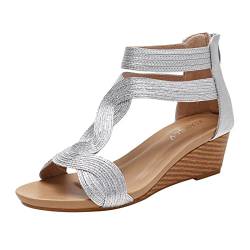 TYUIOP Sandalen Damen Schwarz Espadrilles Damen Damen Sandaletten Frauen Sandalen Sandalen Damen Sommer Elegant Flach Runde Form Damenschuhe Sommer Bequem Weiß Women Sandals Summer Schuhe von TYUIOP