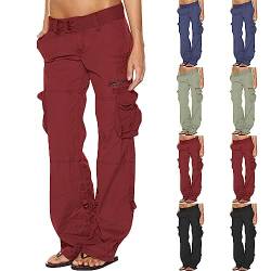 TYUNBD Cargohose Damen Stretch Hosen Mode Jogginganzug High Waist Freizeithose Lange Vintage Outdoorhose Klassisch Einfarbig Haremshose Baggy Atmungsaktive Stoffhose mit Taschen Wanderhose von TYUNBD