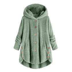 TYUNBD Fleecejacke Damen Sweatjacke mit Kapuze Lang Mantel Sweatjacke mit Kordelzug Taschen Elegant Strickmantel Oversize Bequem Wintermantel Klassische Freizeit Einfarbig Allwetterjacke von TYUNBD