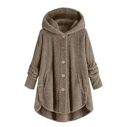 TYUNBD Fleecejacke Damen Sweatjacke mit Kapuze Lang Mantel Sweatjacke mit Kordelzug Taschen Elegant Strickmantel Oversize Bequem Wintermantel Klassische Freizeit Einfarbig Allwetterjacke von TYUNBD