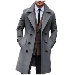 TYUNBD Wollmantel Herren Lang Slim Fit Trenchcoat Wintermantel Warm Business Wolle Mantel Winter Freizeit Winddicht Übergangsjacke Baumwolle Elegant Bequem Windbreaker Locker Outdoorjacke von TYUNBD