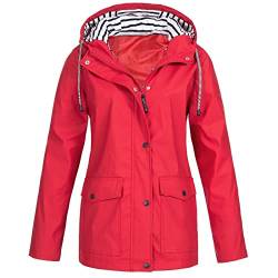 Windbreaker Damen Wasserdicht Regenmantel Windjacke mit Kapuze Leichte Wanderjacke mit Tasche Einfarbige Gefüttert Hooded Outdoorjacke Bequem Baggy Lang Sportjacke Übergangsjacke von TYUNBD