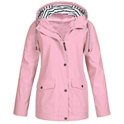 Windbreaker Damen Wasserdicht Regenmantel Windjacke mit Kapuze Leichte Wanderjacke mit Tasche Einfarbige Gefüttert Hooded Outdoorjacke Bequem Baggy Lang Sportjacke Übergangsjacke von TYUNBD