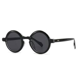 TYUVIVO Beliebte modische runde Sonnenbrille für Damen, Retro-Farbverlauf, UV400, für Herren, trendige Punk-Nieten, Sonnenbrille, Schwarz/Grau, Einheitsgröße von TYUVIVO