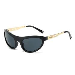 TYUVIVO Cat Eye Damen Sonnenbrille Vintage Einzigartige Metall Hohl Kreis Beine Shades UV400 Herren Mode Leopard Blau Sonnenbrille,Schwarz Grau,Einheitsgröße von TYUVIVO