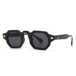 TYUVIVO Retro Polygon Square Damen Nieten Sonnenbrille Farbverlauf UV400 Herren Punk Sonnenbrille,Schwarz Grau,Einheitsgröße von TYUVIVO