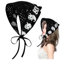 Bandana Stirnband, Gothic Halloween Häkelbandana Schal mit Straps Dreieck Spiderweb hohl atmungsaktives Geistermuster Häkeln Haarbandana für Frauen, Girl (Schwarz) von Tadoiooy