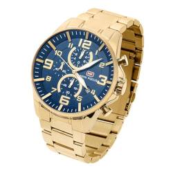 Taffstyle Herren Armbanduhr Edelstahl Wasserdicht Quarz Analog Datum Stopp Stoppuhr Alarm Chronograph Uhr Flieger Sport Fliegeruhr Sportuhr Groß XXL Herrenuhr Männer Gold Blau von Taffstyle