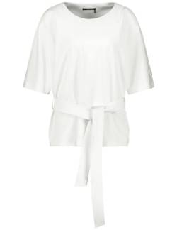 Taifun Damen Bluse mit Bindegürtel weiter Arm, überschnittene Schultern, halber Arm unifarben Offwhite 38 von Taifun