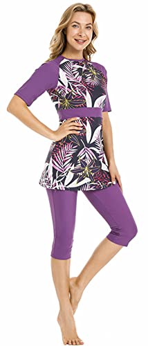 TaissBocco Rash Guard für Damen Bescheidener Badeanzug für Mädchen Kurzarm Bikinis Surf-Badebekleidung Burkini (K5, M) von TaissBocco