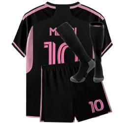 Taitann Fußballtrikot-Set für Kinder, Fussball Trikot T-Shirts mit Shorts und Socken, Nr.10 Heim/Auswärts Fußball Trikot, Football Jersey für Jungen Anzug (10-11 Jahre, Schwarz) von Taitann