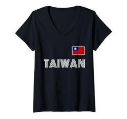 Damen Taiwan, Flagge von Taiwan, Taiwan-Flagge. T-Shirt mit V-Ausschnitt von Taiwan,Taiwan Flag,Flag of Taiwan.