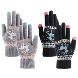 TaleMoon Handschuhe Damen Touchscreen, 2 Pairs Thermo Handschuhe Damen Winter, Fleece Handschuhe Damen, Winterhandschuhe Frauen, Winter Gloves Baumwolle für Frauen und Männer（Schwarz+Grau A） von TaleMoon