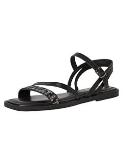 Tamaris Damen Sandaletten, Frauen Sandalen,TOUCHit-Fußbett,offene Schuhe,Strandschuhe,Sommersandalen,bequem,flach,Black/Silver,38 EU von Tamaris