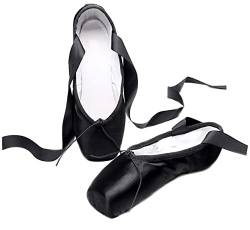 Spitzenschuhe Rosa Ballettschuhe für Anfänger Rot Schwarz Satin Professionelle Tanzschuhe Ballerinas mit Aufgenähten Bändern für Damen Mädchen(40 EU,Schwarz) von TangDao