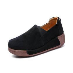 TangDao Damen Plateau Leder Schuhe Lässige Loafer Mokassins Slip-on-Schuhe Schwarz 39 EU von TangDao