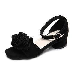 TangDao Mädchen Sandalen mit Absatz, Offene Spitze, Blumen-Design & Knöchelriemen, Sommer Prinzessinnen Schuhe für Kleinkinder & Kinder (schwarz, Kleinkind, 34, Numerisch, EU Schuhgrößensystem, M) von TangDao