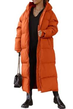 Tankaneo Damen Lange Wintermantel mit abzippbarer Kapuze Langarm Puffer Gesteppter Mantel Funktionsjacke in Daunenoptik Winter Oberbekleidung,Orange,M von Tankaneo