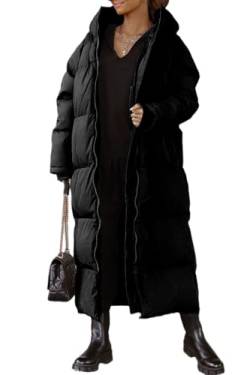 Tankaneo Damen Lange Wintermantel mit abzippbarer Kapuze Langarm Puffer Gesteppter Mantel Funktionsjacke in Daunenoptik Winter Oberbekleidung,Schwarz,XXL von Tankaneo