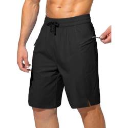 Tansozer Badehose Herren Schnelltrocknend Badeshorts Boardshorts Wasserabweisend Schwimmhose Herren mit Reißverschlusstasche und Verstellbarem Tunnelzug Schwarz L von Tansozer