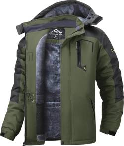 Tansozer Herren Wind- und Wasserdichte Winterjacke Warme Skijacke Gefütterte Outdoorjacke mit Abnehmbarer Kapuze (Armeegrün, XL) von Tansozer