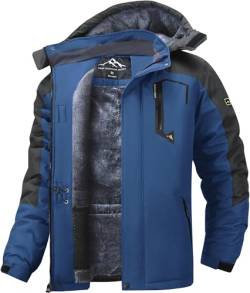 Tansozer Herren Wind- und Wasserdichte Winterjacke Warme Skijacke Gefütterte Outdoorjacke mit Abnehmbarer Kapuze (Denim-Blau, L) von Tansozer