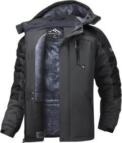 Tansozer Herren Wind- und Wasserdichte Winterjacke Warme Skijacke Gefütterte Outdoorjacke mit Abnehmbarer Kapuze (Dunkelgrau-Schwarz, L) von Tansozer