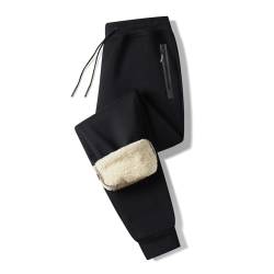 Tansozer Jogginghose Herren Baumwolle Winter Fleece Herren Hose Sporthose Herren Lang mit Reißverschluss Taschen Schwarz M von Tansozer