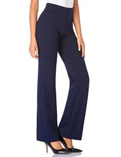 Tapata Damen 71cm/76cm/81cm/86cm Bootcut Stretch-Hose Hoher Bund Frauen Bürohosen Arbeitshose Bauchkontrolle Lange Elegante Schlaghose Freizeithose Yogahose 86cm Dunkelblau L von Tapata