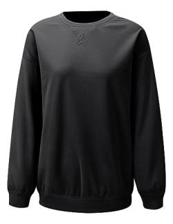 Tapata Damen Sweatshirts mit Rundhalsausschnitt Langarm Pullover Sweatshirt Weich und bequem Top Drop Schultern Lose Passform, Schwarz, XXL von Tapata