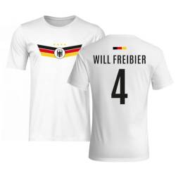 Deutschland T-Shirt - Will Freibier - Fußball-Trikot lustig mit Spruch und Fahne - EM 2024 Europameisterschaft (DE/NL/SE/PL, Alphanumerisch, 3XL, Regular, Regular, Weiß, Will Freibier) von Tassenbrennerei