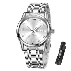 Taxau Uhr Silber Herren Analog Uhr Für Manner Wasserdicht Luxus Herren Armbanduhr Edelstahl Herrenuhren Datum Business Men's Watches von Taxau