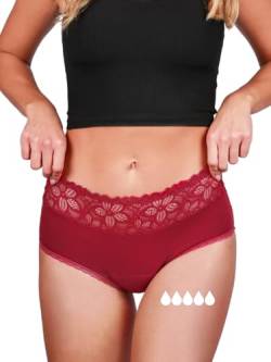 Taynie Deluxe extra stark Perioden Unterwäsche starke Blutung - auslaufsichere & atmungsaktive Menstruationsunterwäsche - ersetzt 4 Tampons, Periodenslip Tragedauer bis 12Std, waschbar 60°C (36, Rot) von Taynie