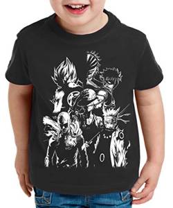 Heroes One Manga Helden Kinder T-Shirt Anime Piece, Kinder T-Shirt Größe:110-116 (5-6 Jahre), Kinder Farben:Schwarz von Tee Kiki