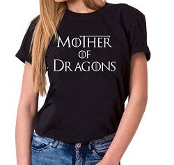 Mother of Dragons - T-Shirt Damen Targaryen Thrones Game of stark Lannister Baratheon Daenerys Khaleesi tv blu-ray DVD, Farbe:Schwarz, Größe:XL von Tee Kiki