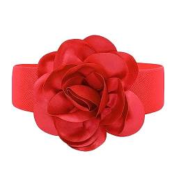 Damen Mädchen Gürtel Fashion und Süß Groß Blume Elastische Breit Tailleband Waist Belt (rot) von TeeYee