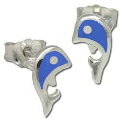 Teenie Weenie Kinder-Ohrringe Delfin blau aus 925 Sterling Silber SDO212B von Teenie-Weenie