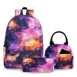 3-teiliges Rucksack für Jungen und Mädchen, Galaxy-Schulrucksack-Set mit Lunchtasche, Federmäppchen, 43,2 cm, leichtes Bücherpack, 3-in-1-Set für Teenager, Grundschule, Mittelschüler (rosa Galaxie), von Tehotabe