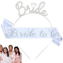 Teksome Bride to Be Schärpe und Krone, Brautkrone | Schärpe und Krone mit Strass - Hochzeitskleid-Haarschmuck, Stirnband-Tiara, Bride to Be Set-Schärpe, Bachelorette-Partyzubehör von Teksome