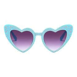 Teksome Trendige Strass-Sonnenbrille | Bejeweled Kristall Sonnenbrille Herz Brille | Modische Katzenauge Vintage Sonnenbrille für Geburtstag, Valentinstag, blau, Refer to description von Teksome