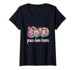 Damen Peace Love Tennis Tennisspieler Damen Mädchen Kinder T-Shirt mit V-Ausschnitt von Tennis Bekleidung Damen Herren Mädchen Jungen